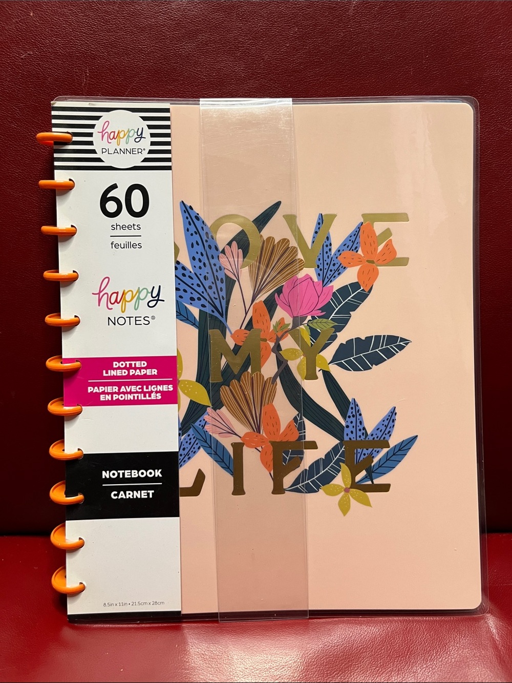 Happy Planner Pink Floral "Love My Life" Notebook with Gold Lettering